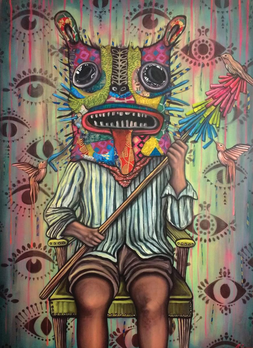 Angelica Contreras, The Keeper (El guardian), 2020. Mixed media on canvas, 40 by 30 inches. Copyright © 2021 by Angelica Contreras. No reproduction without permission.