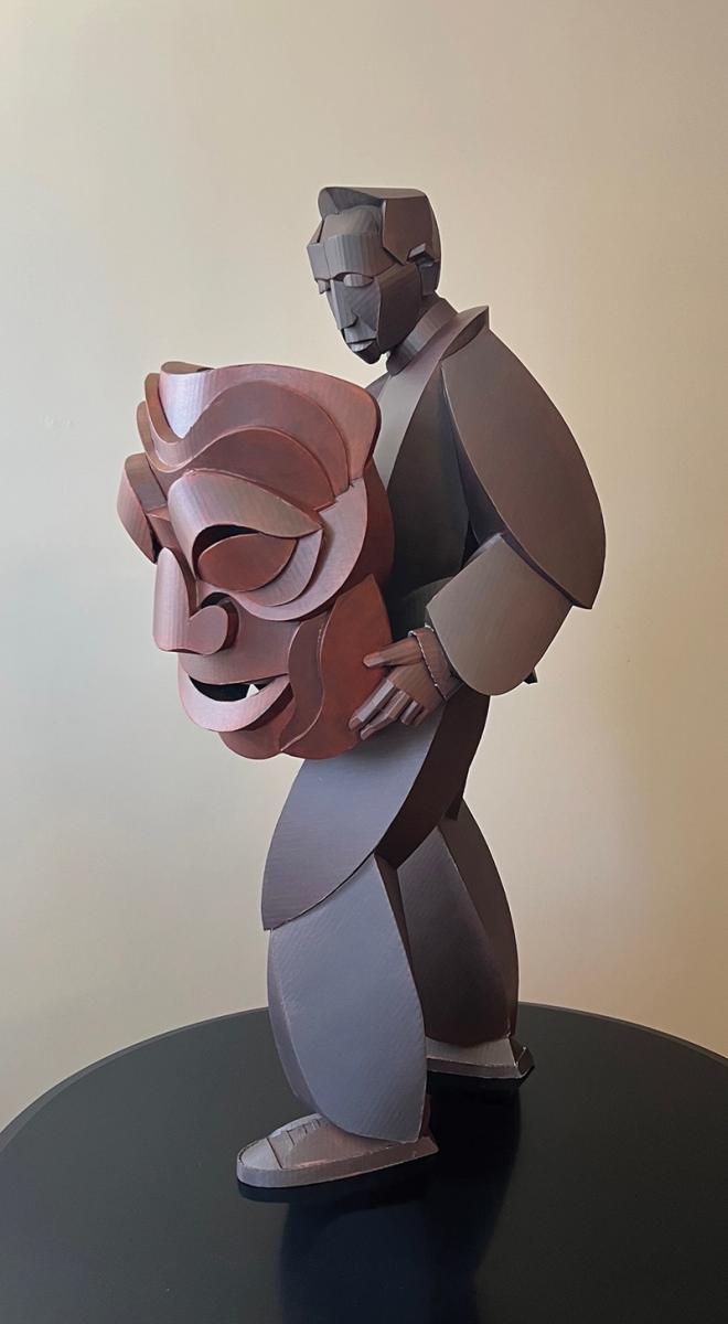 Warren King, The Mask Bearer, 2024. Cardboard and ink, approx. 50” h. Warren King, The Mask Bearer, 2024. Cardboard and ink, approx. 50” h.