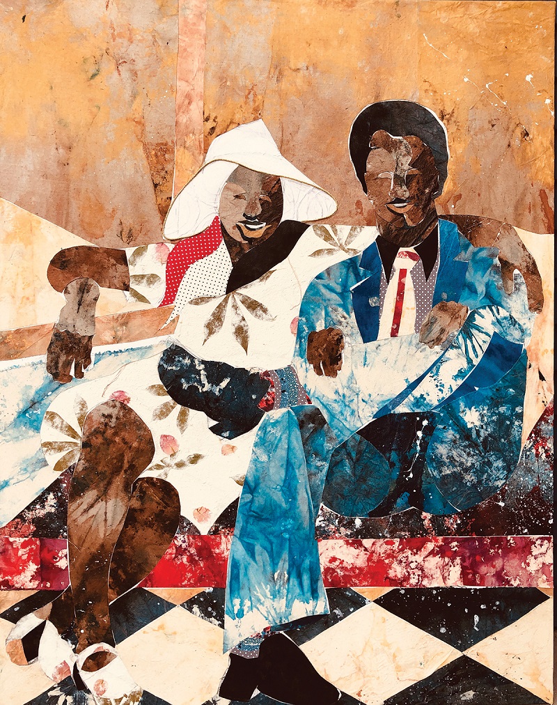 Jerry Butler, Descendants of the Disenfranchised. Acrylic stained canvas on canvas. The Dew Drop Inn, the church, or the county picnic was an occasion for folk of Blackness to wear that one suit of fancy dress they owned. No matter what—they never missed an opportunity to sport their finest outfits. The issues of the day never got them down. Jerry Butler, Descendants of the Disenfranchised. Acrylic stained canvas on canvas.