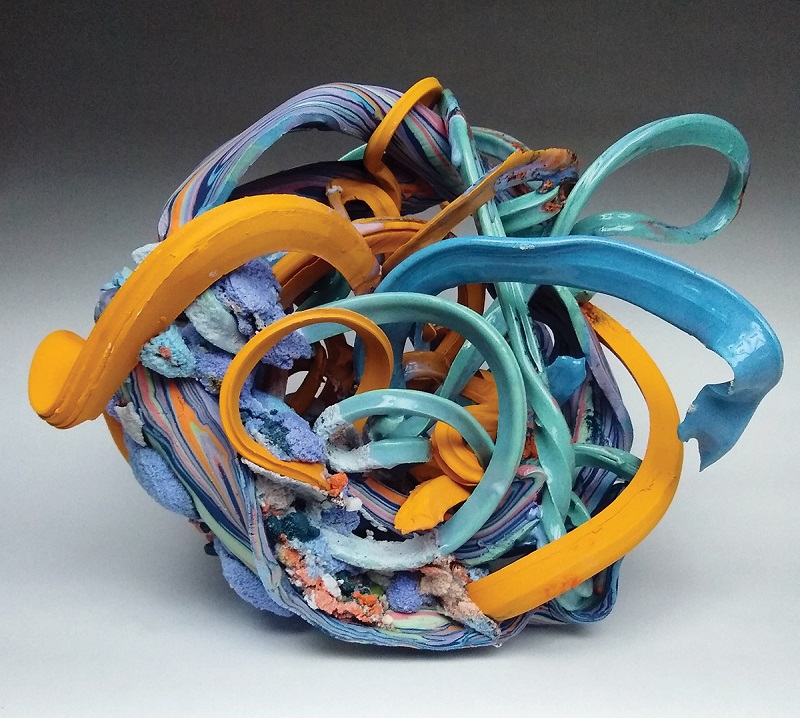 Michael Ware, Blue Anti-Oxygens 2, 14” x 17” x 14”, Colored Porcelain, Silica Sand, Claze, and Glaze, 2022