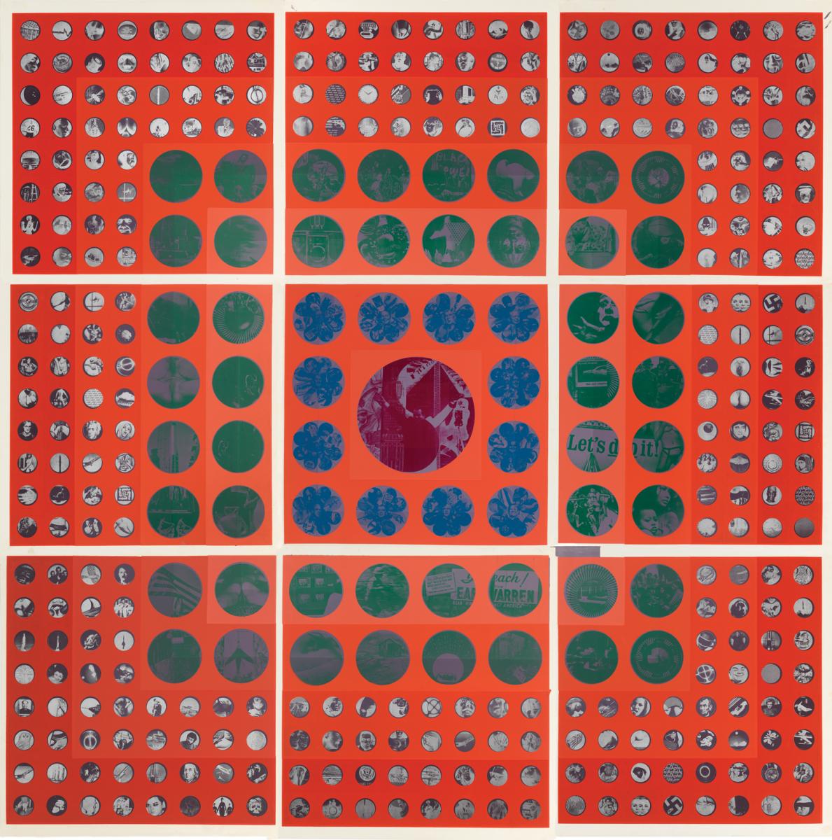 William Weege, Nixon Makes it Crystal Clean, 1969. Serigraph-lithograph on paper, nine panels; 20¼ by 20¼ inches (each). Courtesy of the artist and Corbett vs. Dempsey, Chicago. No reproduction without permission.