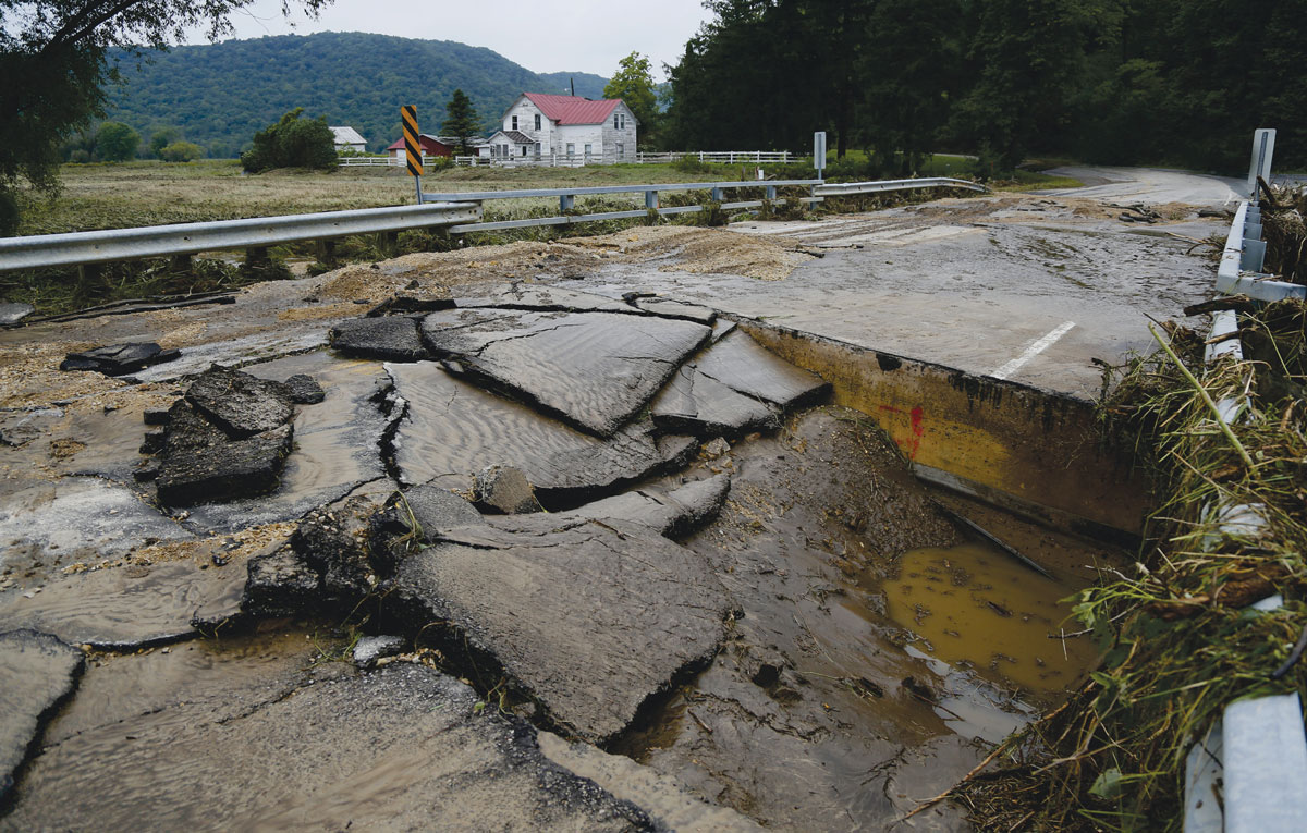 On the east end of Coon Valley, some residents recorded over 17 inches in their rain gauges. With dams breaking upstream, floodwaters collided and ripped through the streams, taking out six bridges and many power lines, leaving residents stranded without electricity for days. Photo by Jon Lee.