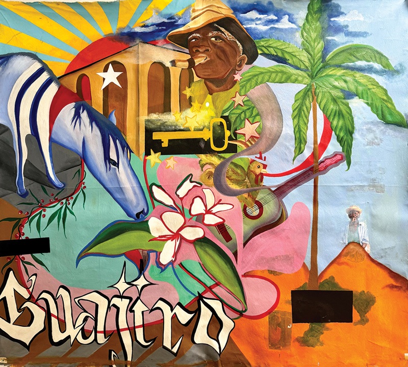 Añamarié Edwards, Guajiro, 2024. Oil, spray paint, acrylic, photo transfer on canvas, 64 x 60 in.