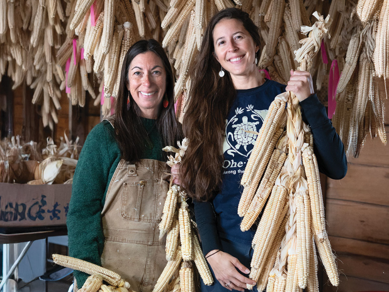 Jennifer Flack and Lea Zeise are members of the Ohe·láku, a nonprofit made up of Oneida families relearning how to grow traditional Tuscarora White Corn together. Credit: Stephanie Lee Stevens.