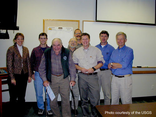 Luna Leopold (3rd from left) visiting the USGS Wisconsin Water Science Center in 2002.