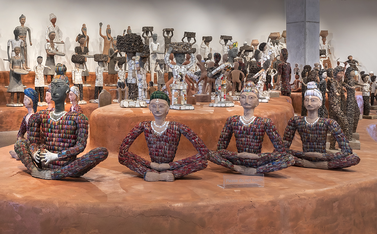 The installation of sculptures by Nek Chand at the Art Preserve is suggestive of the way the artist layered his work at his Rock Garden in Chandigarh, India