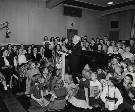 Edgar "Pop" Gordon hosted Let’s Sing and Journeys in Music Land, serving thousands of schools around the state. Credit: UW Archives, image S08696