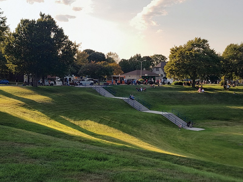 a wide shot of a park