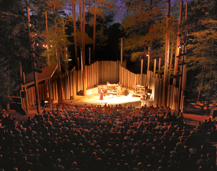 Watching a night performance under a canopy of stars at Northern Sky Theatre in Door County is a one-of-a-kind experience. The theater has its roots in the Peninsula State Part-based Heritage Ensemble, founded in the early 1970s by Wisconsin Idea Theatre stalwart David Peterson. Photo credit: Len Villano.