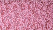 Maureen Fritchen, Untitled [Pink Sheet #3], 2022-2023, polyethylene foam, diabetic needles. Wall mounted.