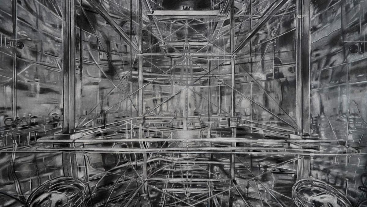 Jack Damer, Sound Room, 2020. Mixed media drawing, 28 x 42 inches.