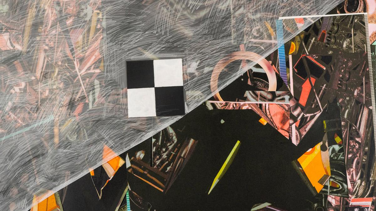 Jack Damer, Checker, 2003. Lithograph and collage, 38 x 47 inches.