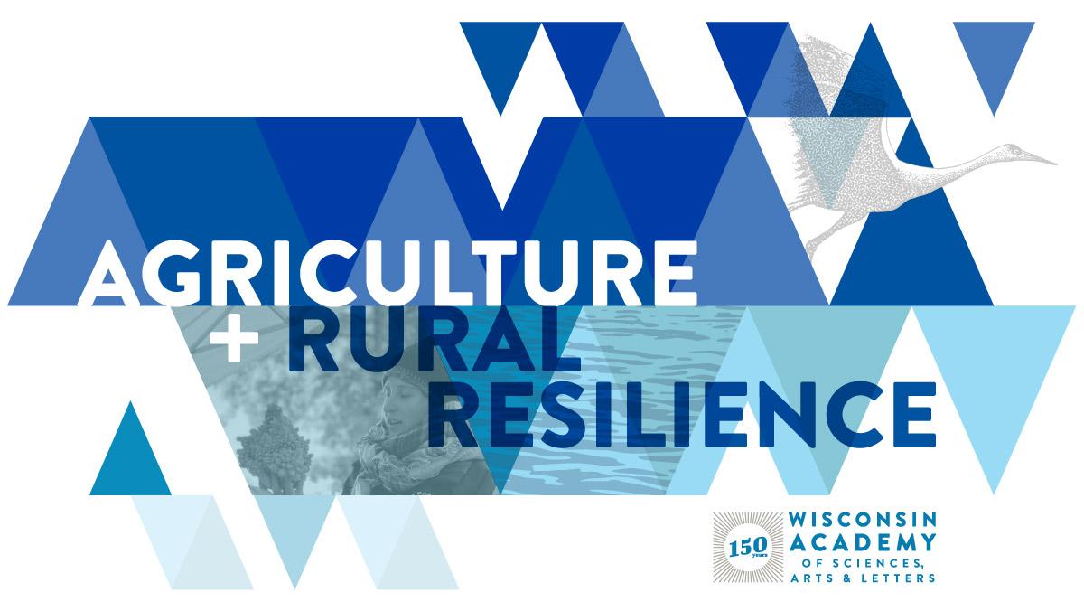 Summit Spotlight Image. Dark and light blue triangle overlays with words Agriculture and Rural Resilience Summit