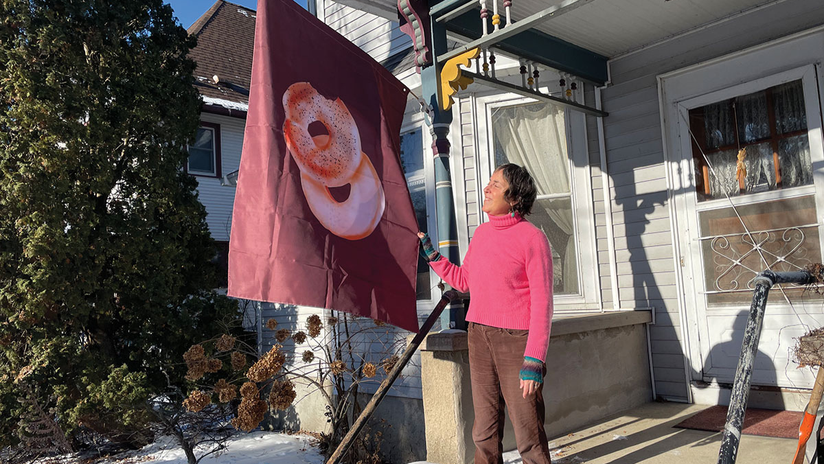 If you see the bagel flag waving, stop by to nosh on some of the best bagels in the Midwest, made fresh at home by Jen Rubin. Credit: Matt Calvert.
