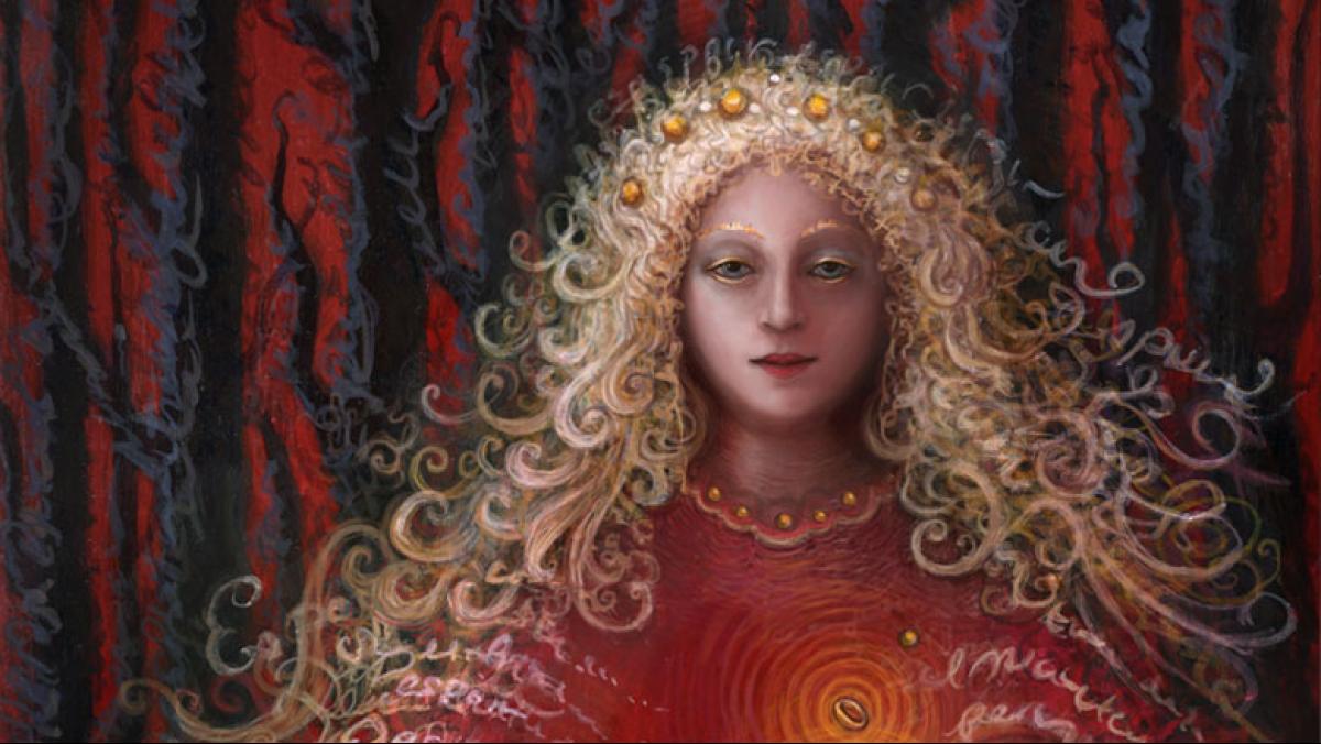 I.S. Kallick, Hope, from The Remedy of Fortune, after Machaut, 2017. Acrylic on Masonite with digital overlay, 5 x 7 inches.