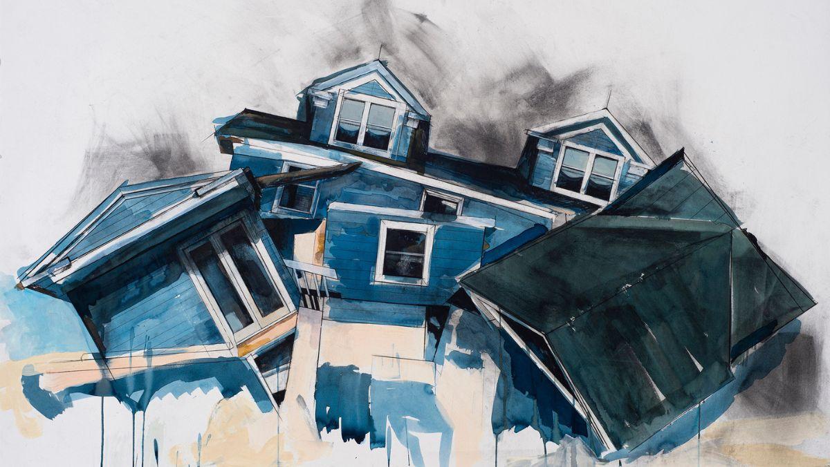 Art by Stacey Steinberg, image [cropped] of print, collage titled Collapse 