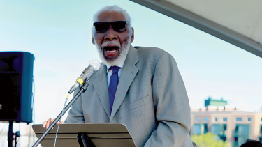 Fred Reed sings "At Last" by Etta James at the author's wedding in Kadish Park, Milwaukee. Credit: Nicole Acosta.
